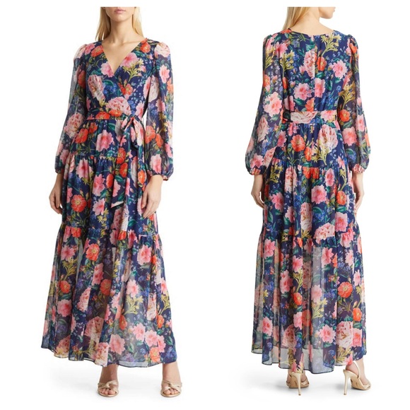 Eliza J Dresses & Skirts - NEW Eliza J Floral Long Sleeve Maxi Dress Navy
